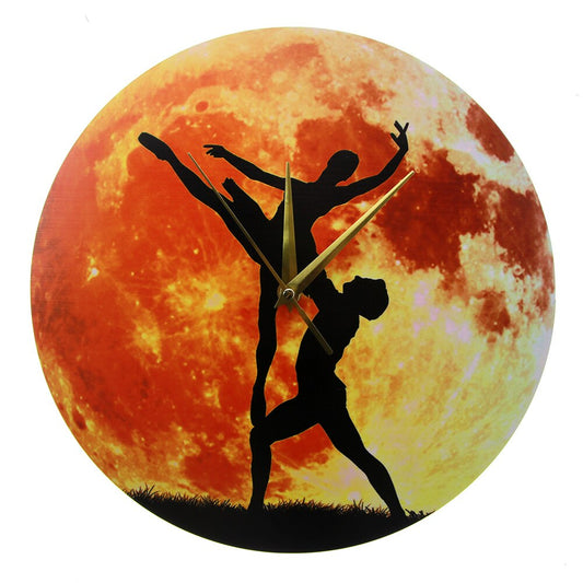 Ballerina Dancing In The Moon Artwork 3D Wall Clock Modern Design Dancing Couple Rustic Wood Clocks Ballet Watches Decor by Woody Signs Co. - Handmade Crafted Unique Wooden Creative