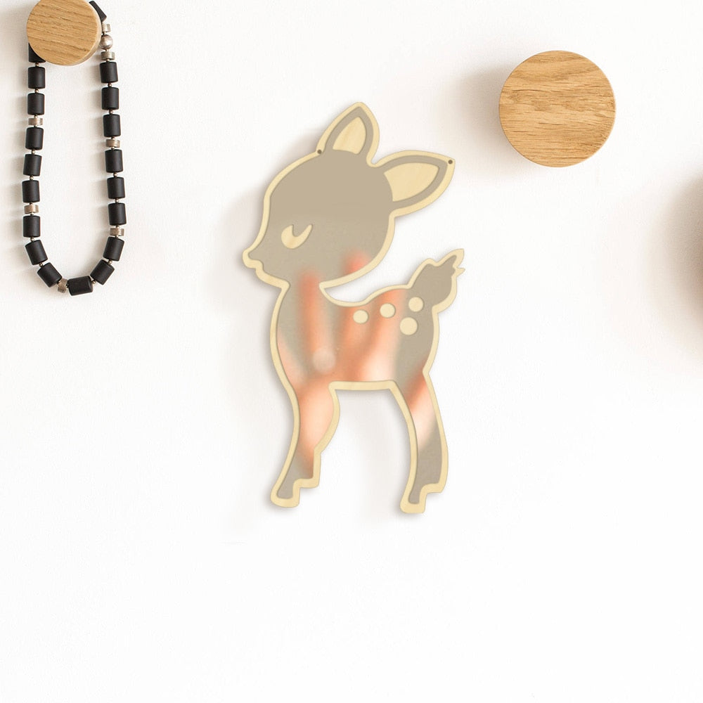 Cartoon Style Little Deer Acrylic Mirror and Wooden Back Nursery Baby Kid Room Decoration Hanging Wall Mirror Newborn Gift by Woody Signs Co. - Handmade Crafted Unique Wooden Creative