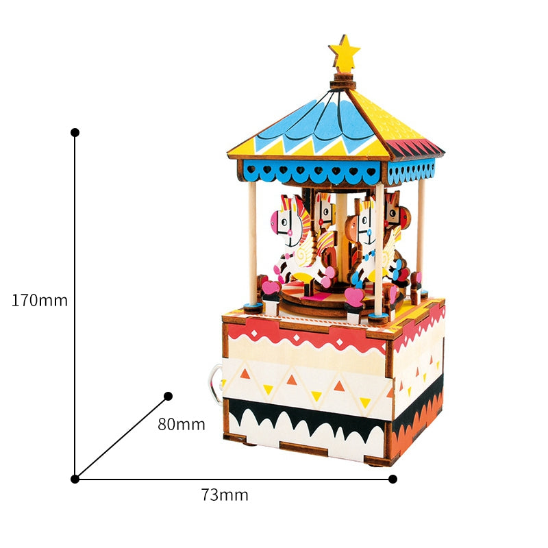 DIY Merry-go-round 3D Wooden Puzzle Game Assembly Rotatable Music Box Toy Gift for Children Adult AM304 by Woody Signs Co. - Handmade Crafted Unique Wooden Creative