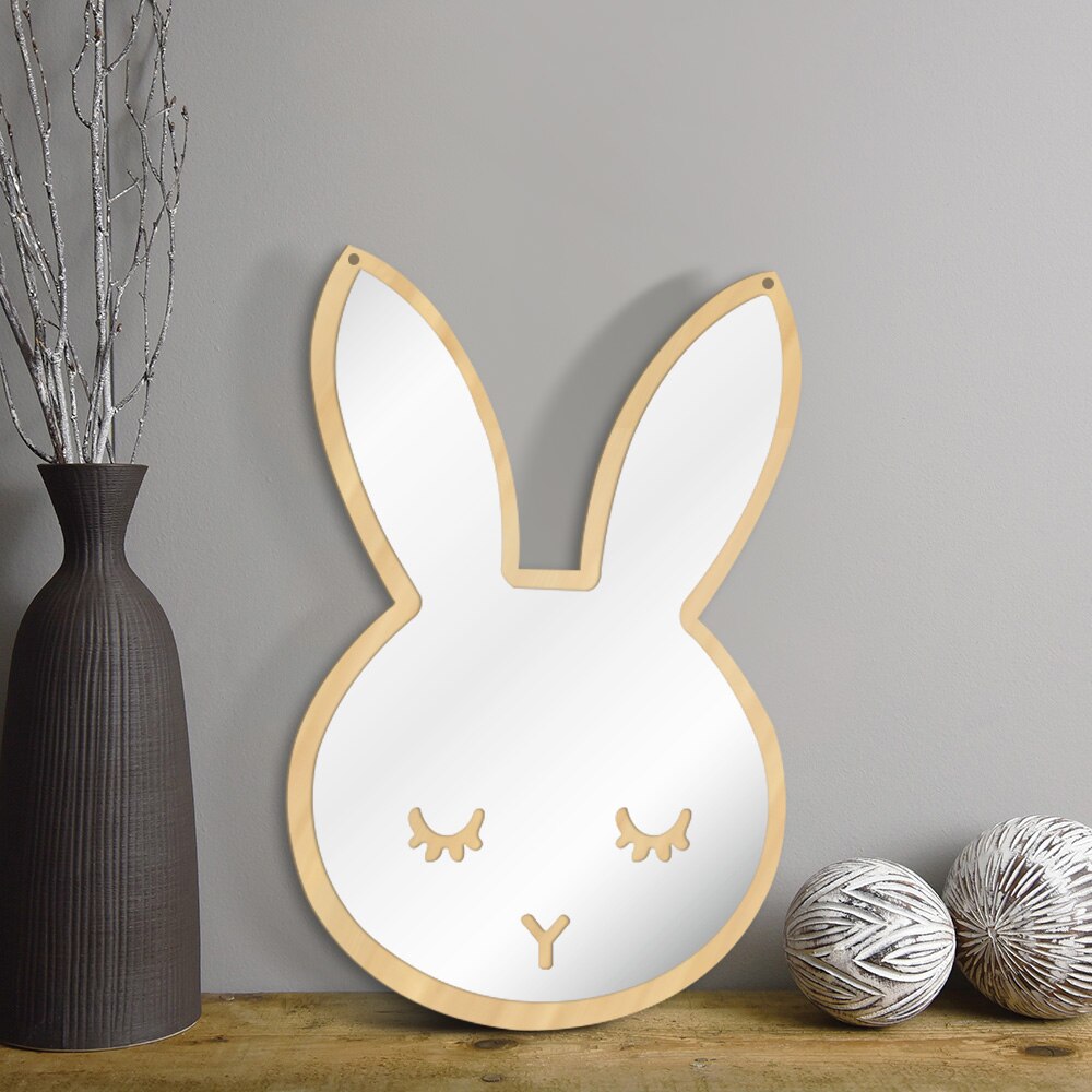 Bunny Sleepy Eyes Makeup Mirror Cute Animal Sleeping Rabbit Wood & Acrylic Safety Wall Mirror Nursery For Kids by Woody Signs Co. - Handmade Crafted Unique Wooden Creative