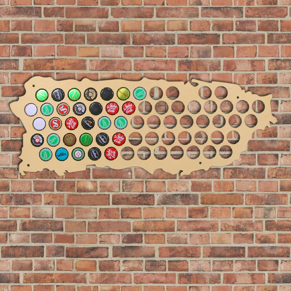 Wall Mounted Cap Map Of Puerto Rico Wooden Map Display Board Wood Craft For Cap Collector Drinker by Woody Signs Co. - Handmade Crafted Unique Wooden Creative