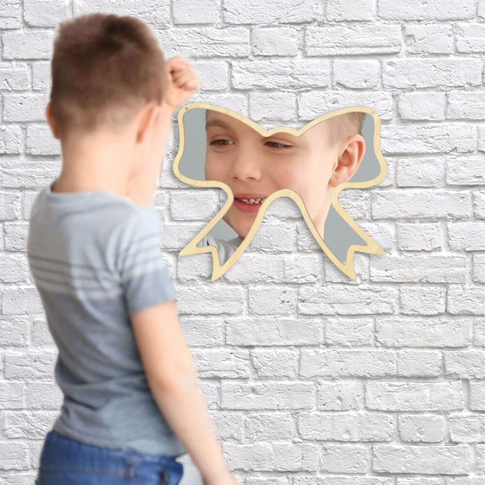 Butterfly Tie Wall Mirror With Wooden Back Nursery Hanging Wall Mirror For Living Room Unique For Kids by Woody Signs Co. - Handmade Crafted Unique Wooden Creative