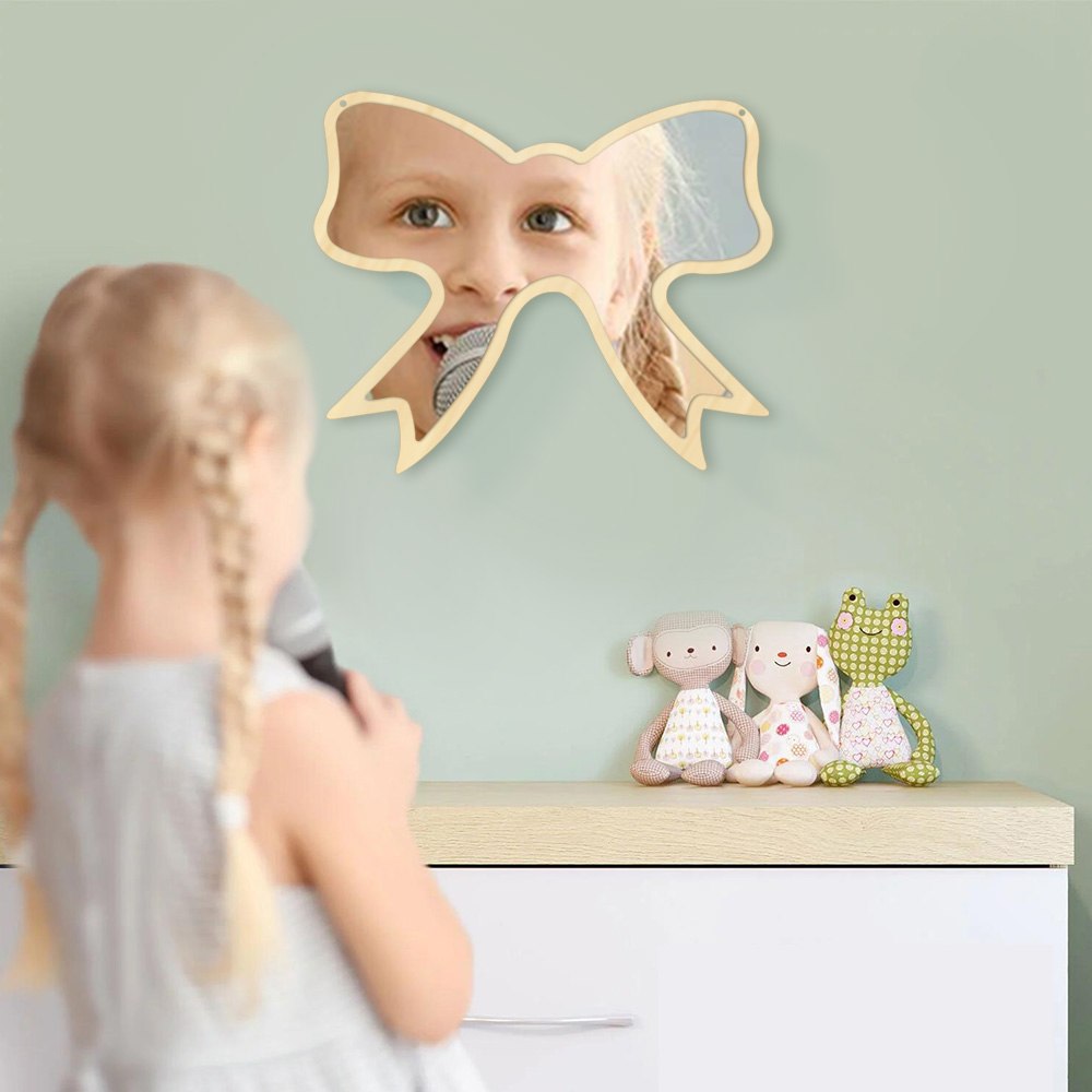 Butterfly Tie Acrylic Wall Mirror With Wooden Back Cosmetic Make-up Mirror Girl Room Nursery Hanging For Her by Woody Signs Co. - Handmade Crafted Unique Wooden Creative