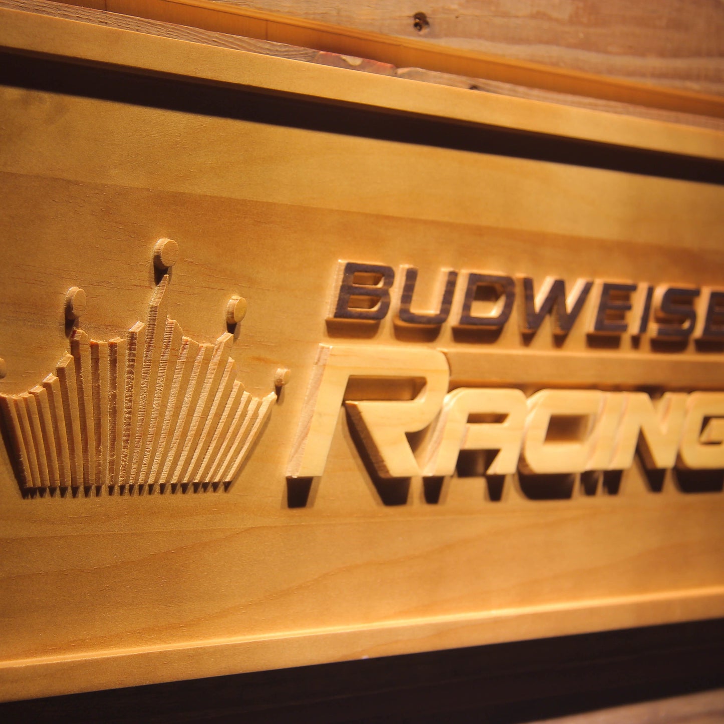 Budweiser Racing Car 3D Wooden Bar Signs by Woody Signs Co. - Handmade Crafted Unique Wooden Creative