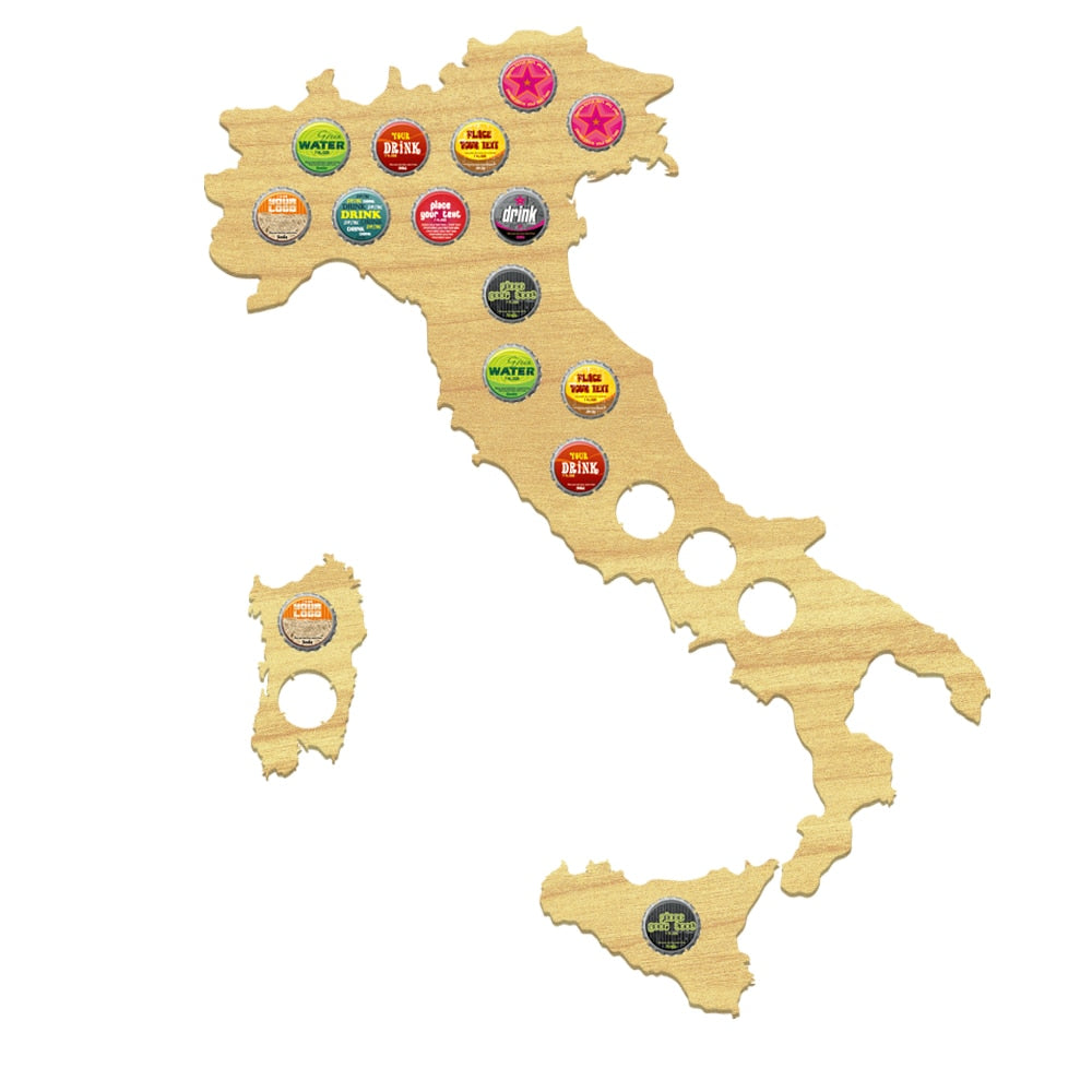 Italy Cap Map Bottle Cap Map Collection Wood Map Bar Pub Club Italian Bottle Cap Map s for Lovers by Woody Signs Co. - Handmade Crafted Unique Wooden Creative