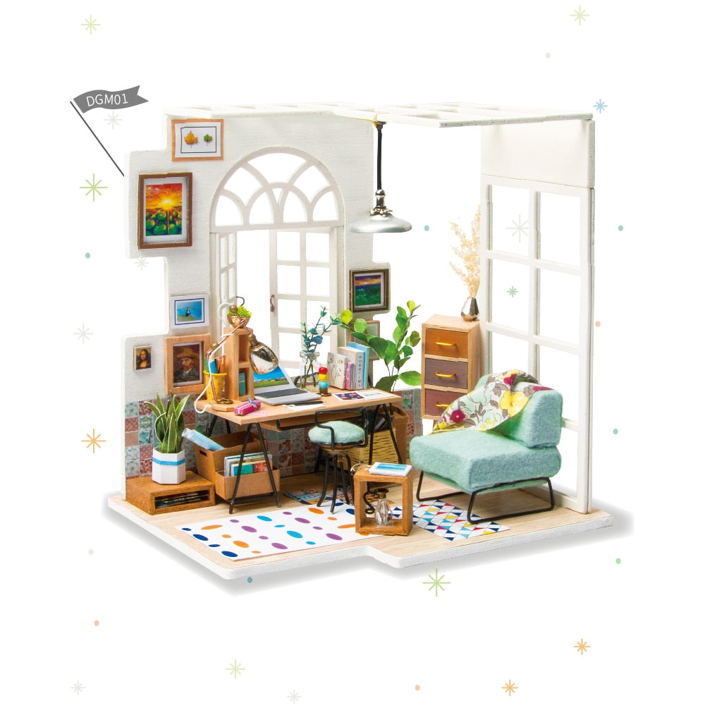DIY Soho Time with Furnitures Miniature Wooden Doll House Gift DGM01 by Woody Signs Co. - Handmade Crafted Unique Wooden Creative