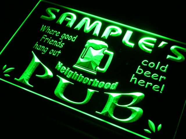 pg Name Custom Neighborhood Pub Bar LED Neon Light Signs with On/Off Switch 7 Colors 4 Sizes by Woody Signs Co. - Handmade Crafted Unique Wooden Creative