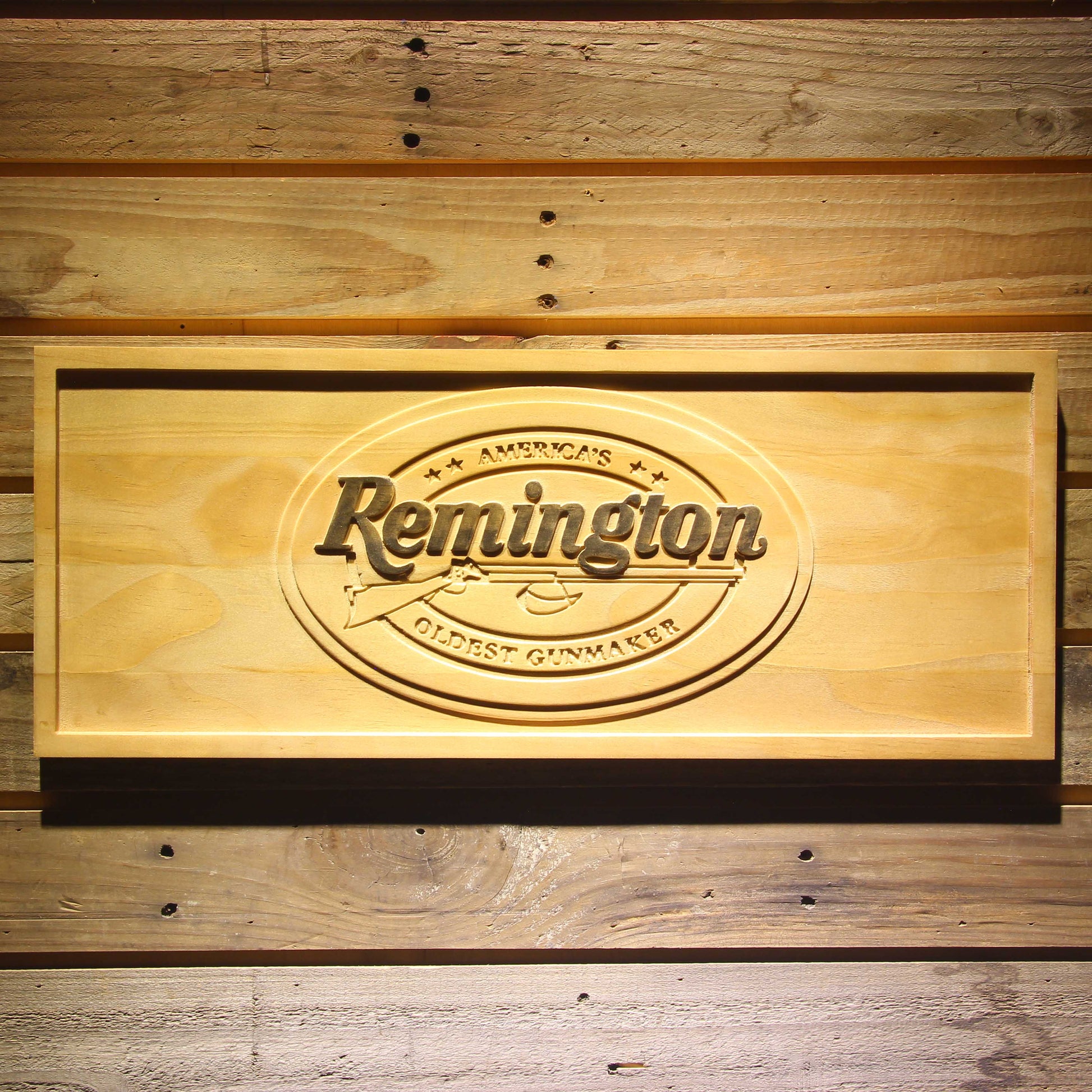 Remington 3D Wooden Bar Signs by Woody Signs Co. - Handmade Crafted Unique Wooden Creative