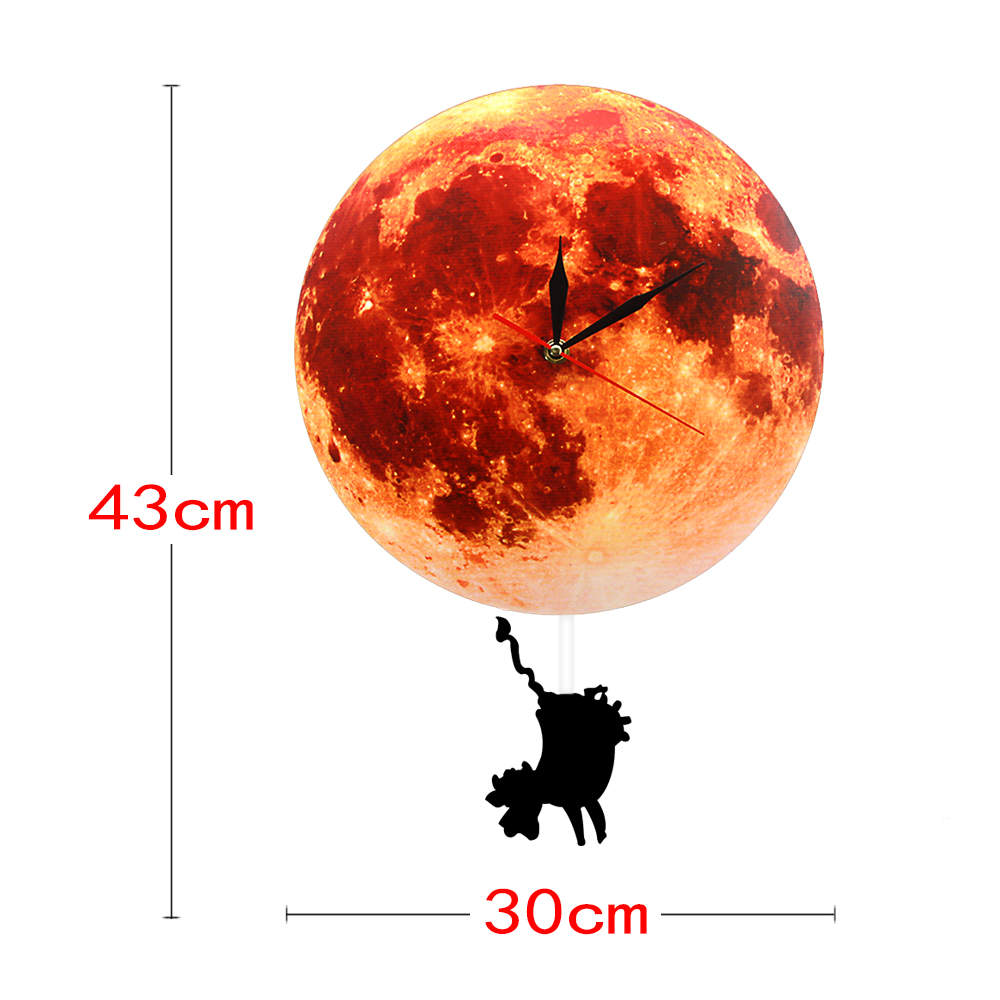 Golden Moon Pendulum Wall Clock Swinging on the Moon Space Galaxy Supermoon Full Moon Clock with Swinging Pendulum by Woody Signs Co. - Handmade Crafted Unique Wooden Creative