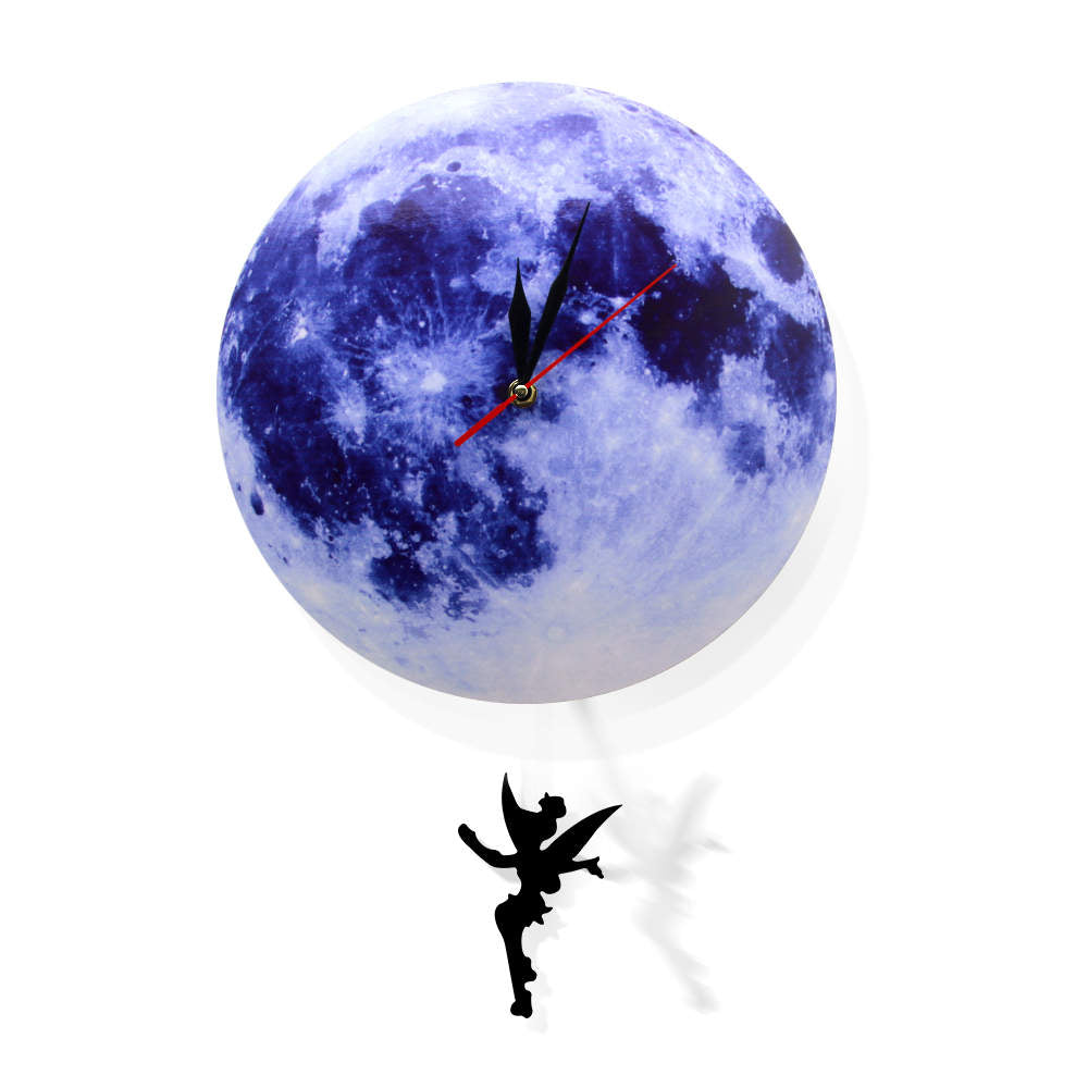 Blue Moon Swinging Pendulum Clock Astronomy Funny Wall Clock Lunar Blue Moon Clock with Swinging Silhouette Pendulum by Woody Signs Co. - Handmade Crafted Unique Wooden Creative