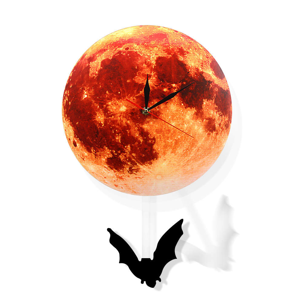 Golden Moon Pendulum Wall Clock Swinging on the Moon Space Galaxy Supermoon Full Moon Clock with Swinging Pendulum by Woody Signs Co. - Handmade Crafted Unique Wooden Creative
