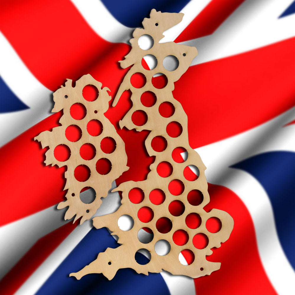 UK Cap Map Bottle Cap Holder Collection Art United Kingdom Cap Map Display Great Britain Wood Map Lover by Woody Signs Co. - Handmade Crafted Unique Wooden Creative