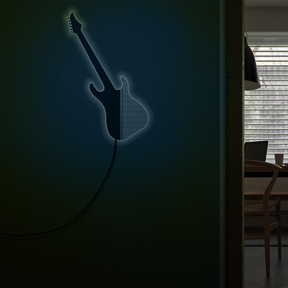 Rocking Guitar LED Lighting Wall Mirror Rock'n'Roll Electronic Guitar Handmade Acylic Mirror For Music Room Studio by Woody Signs Co. - Handmade Crafted Unique Wooden Creative