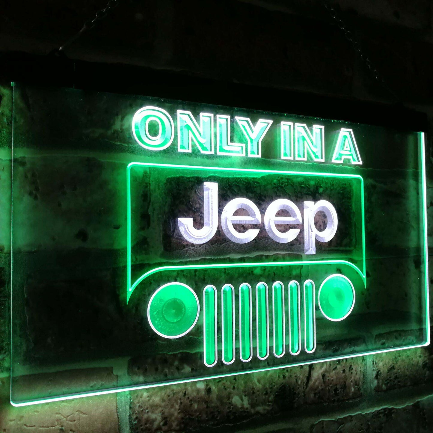 Only in a Jeep Car Bar Decoration Gift Dual Color Led Neon Light Signs st6-d0134 by Woody Signs Co. - Handmade Crafted Unique Wooden Creative
