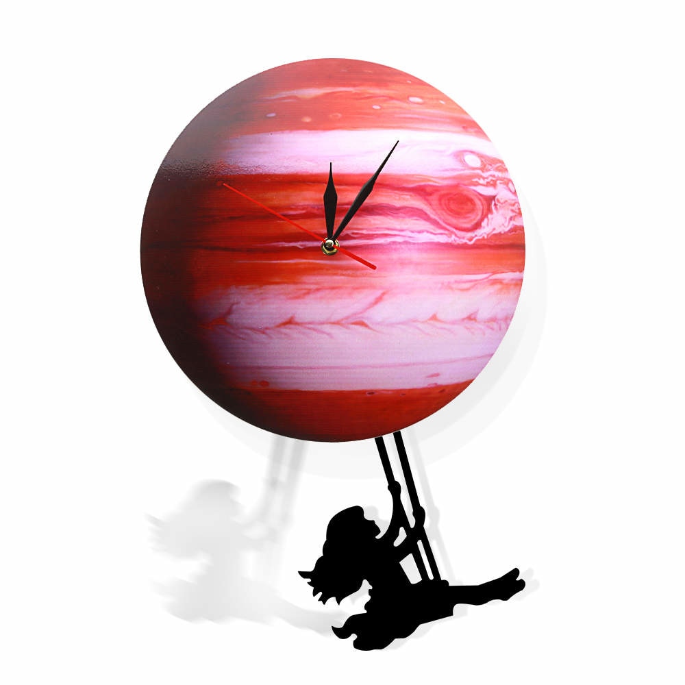 Swinging on The Jupiter Planet Wall Clock Bedroom Solar System Astronomy Decoration Space Pendulum Swinging Wall Clock by Woody Signs Co. - Handmade Crafted Unique Wooden Creative