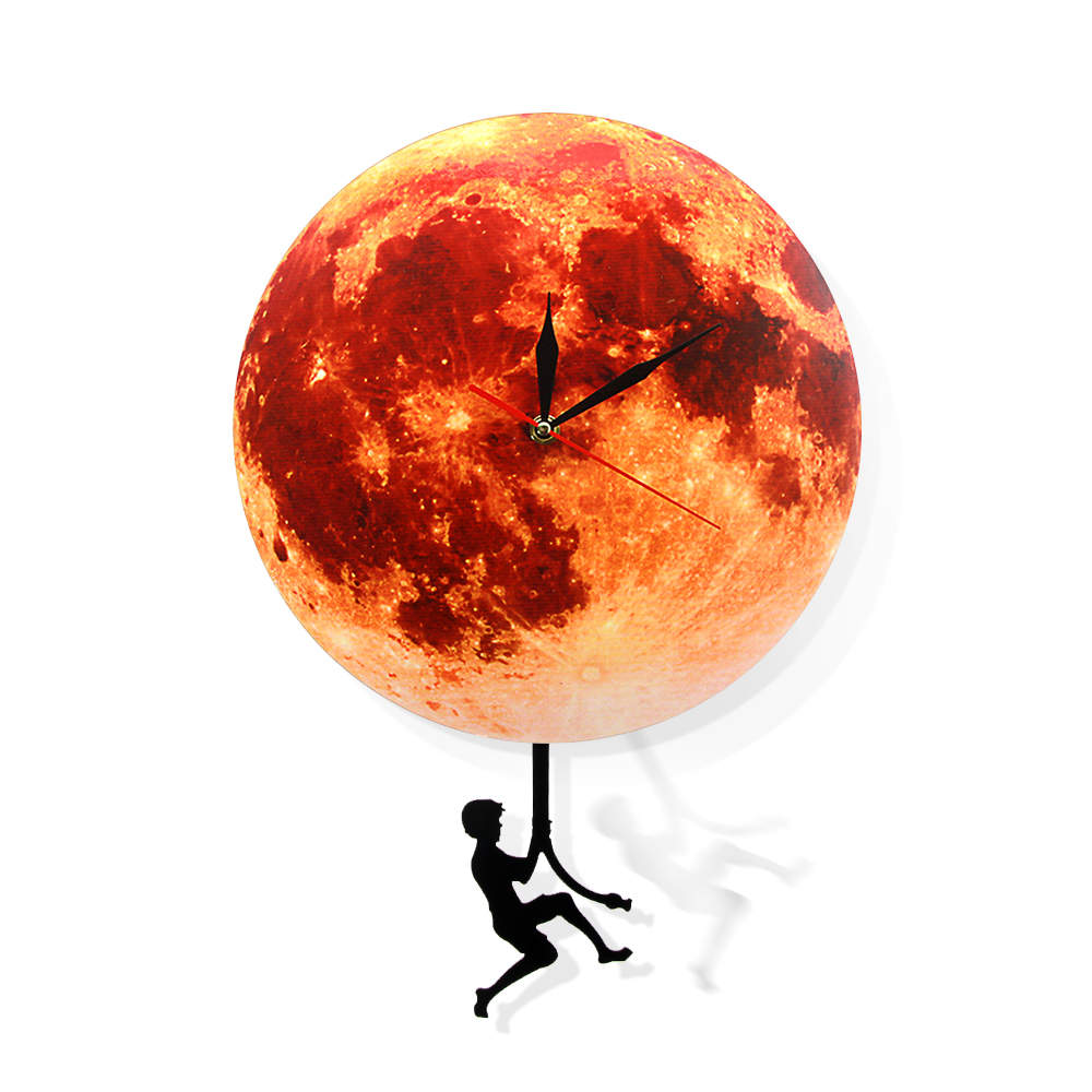 Golden Moon Pendulum Wall Clock Swinging on the Moon Space Galaxy Supermoon Full Moon Clock with Swinging Pendulum by Woody Signs Co. - Handmade Crafted Unique Wooden Creative