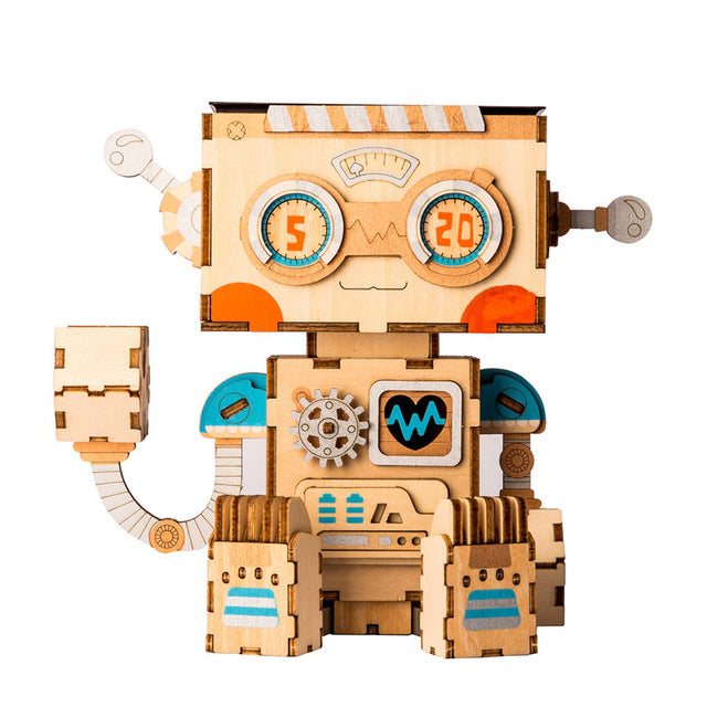 3D Wooden Robot Puzzle Game Creative Flower Pot Storage Box Penholder Models for Children Adult FT761 by Woody Signs Co. - Handmade Crafted Unique Wooden Creative