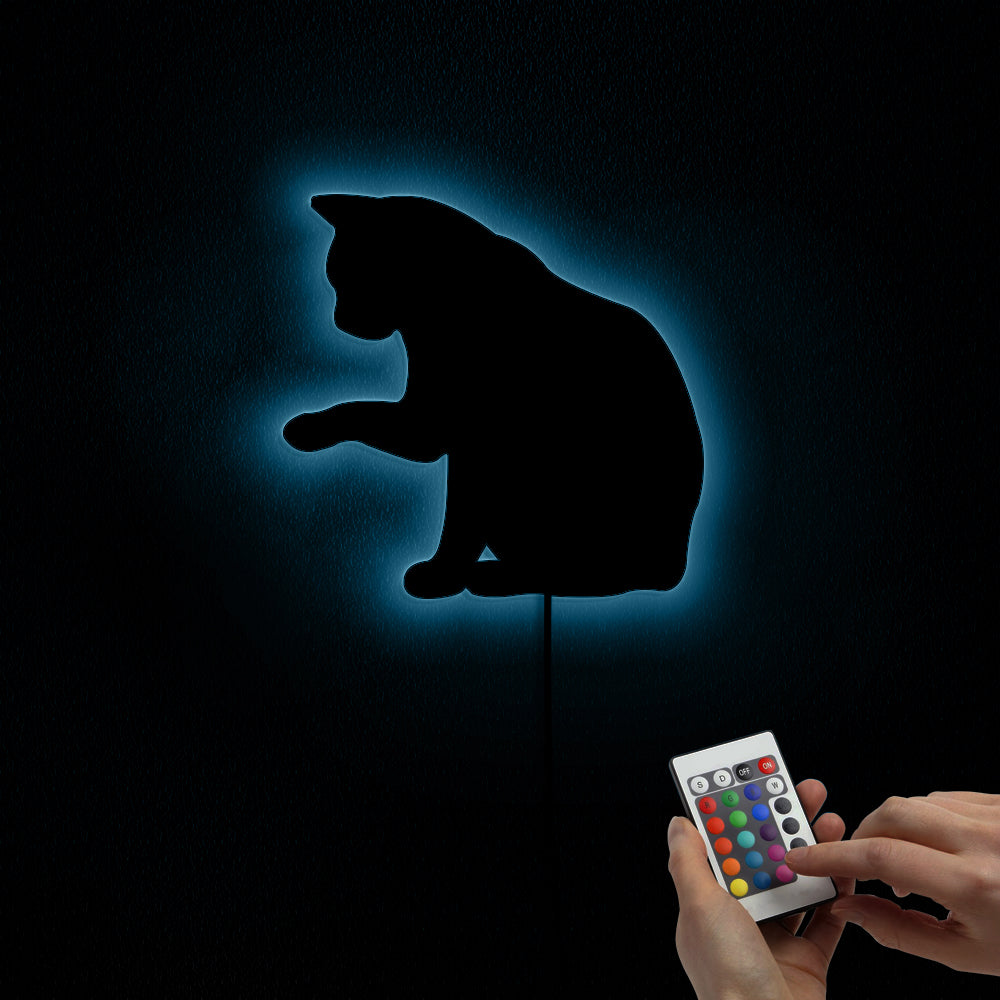 Relaxed Cat Wall Mirror With LED Blacklight Kitten Cat Sitting Silhouette Mirror Girl Room Fashion Kitty Lovers Gift by Woody Signs Co. - Handmade Crafted Unique Wooden Creative