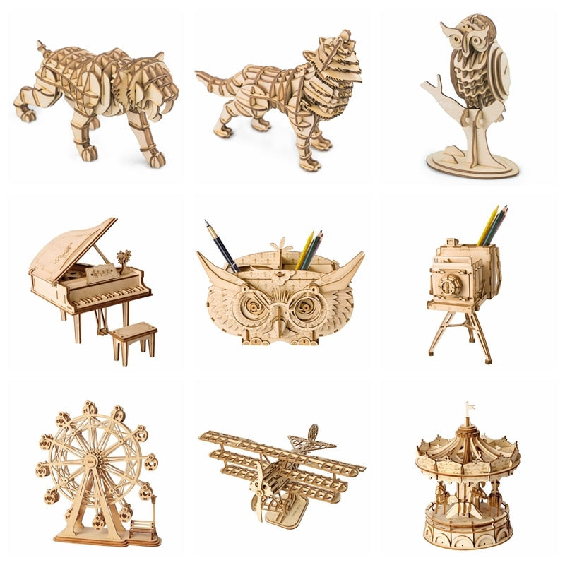 7 Kinds DIY 3D Wooden Animal&Building Puzzle Game Assembly Toy Gift for Children Kids Adult Model Kits TG207 by Woody Signs Co. - Handmade Crafted Unique Wooden Creative