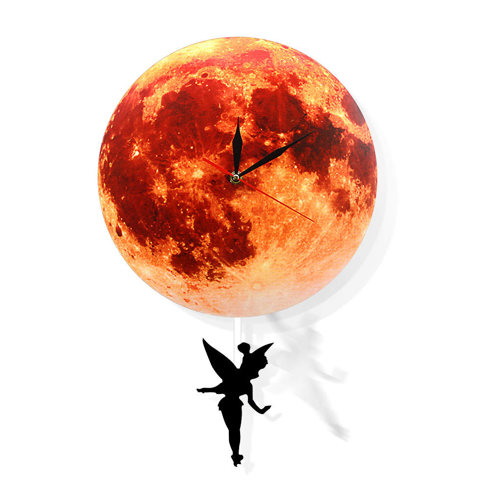 Golden Moon Pendulum Wall Clock Swinging on the Moon Space Galaxy Supermoon Full Moon Clock with Swinging Pendulum by Woody Signs Co. - Handmade Crafted Unique Wooden Creative