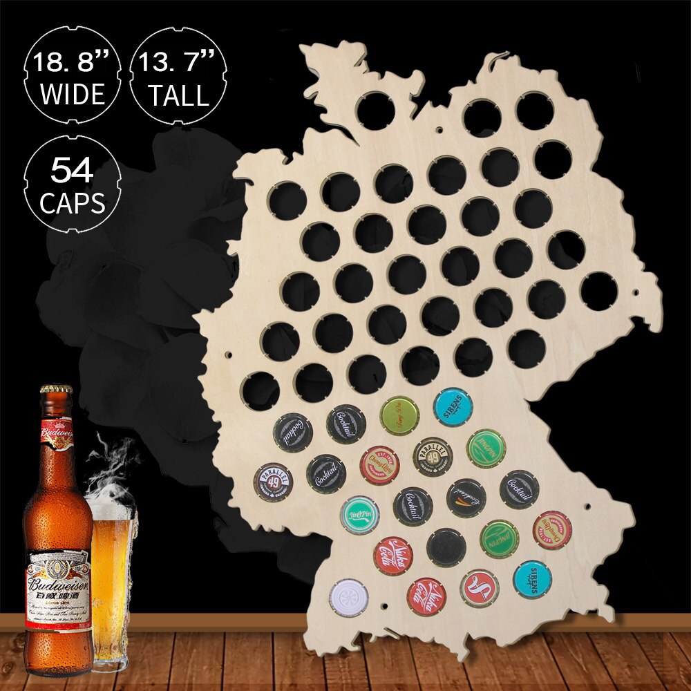 Creative Laser Engraved Hanging Wooden Germany Map Bottle Cap Maps Cap Collector Gadgets Decor by Woody Signs Co. - Handmade Crafted Unique Wooden Creative