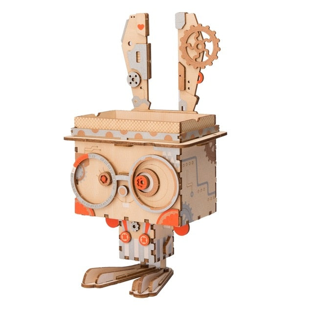 3D Wooden Robot Puzzle Game Creative Flower Pot Storage Box Penholder Models for Children Adult FT761 by Woody Signs Co. - Handmade Crafted Unique Wooden Creative