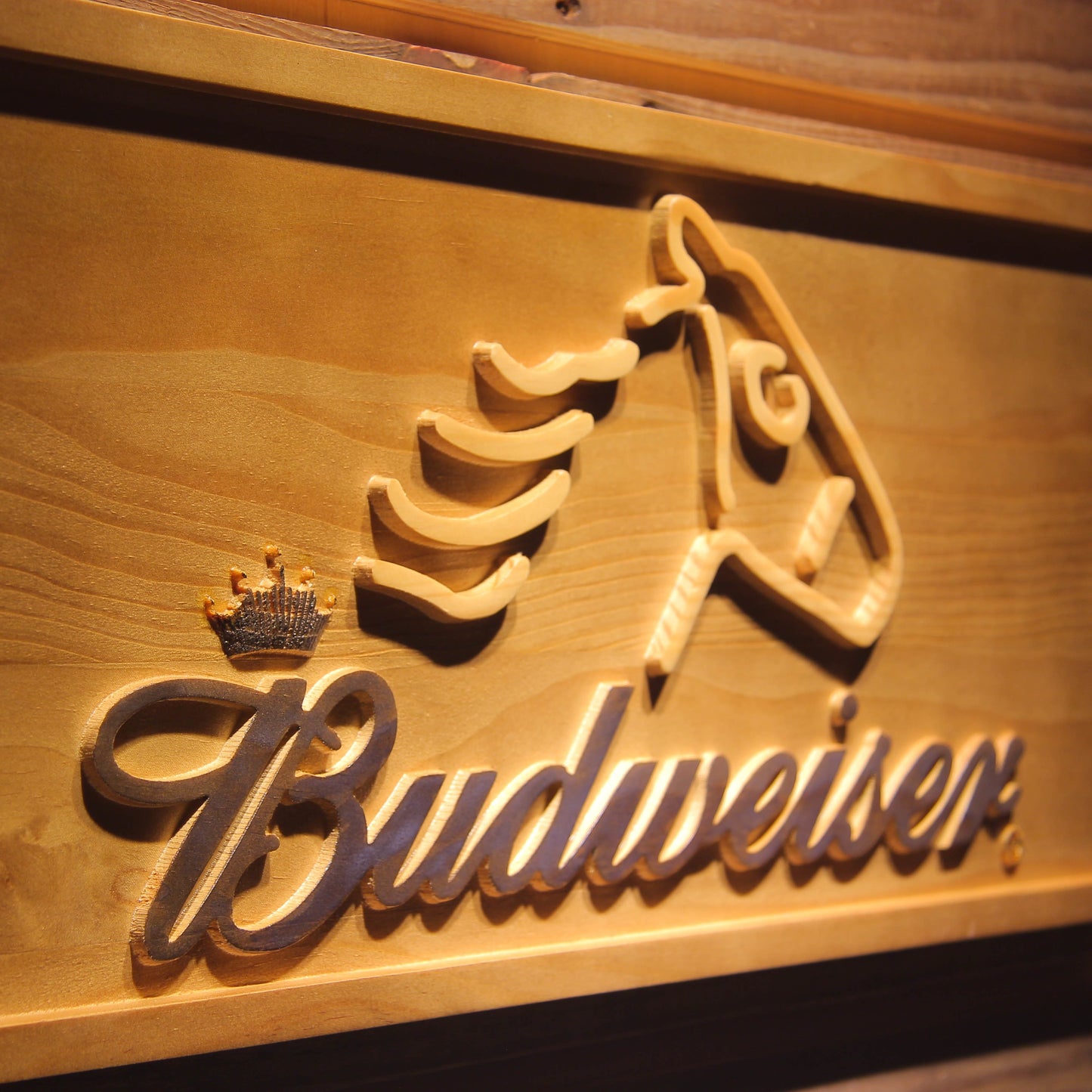 Budweiser Horse Head 3D Wooden Bar Signs by Woody Signs Co. - Handmade Crafted Unique Wooden Creative