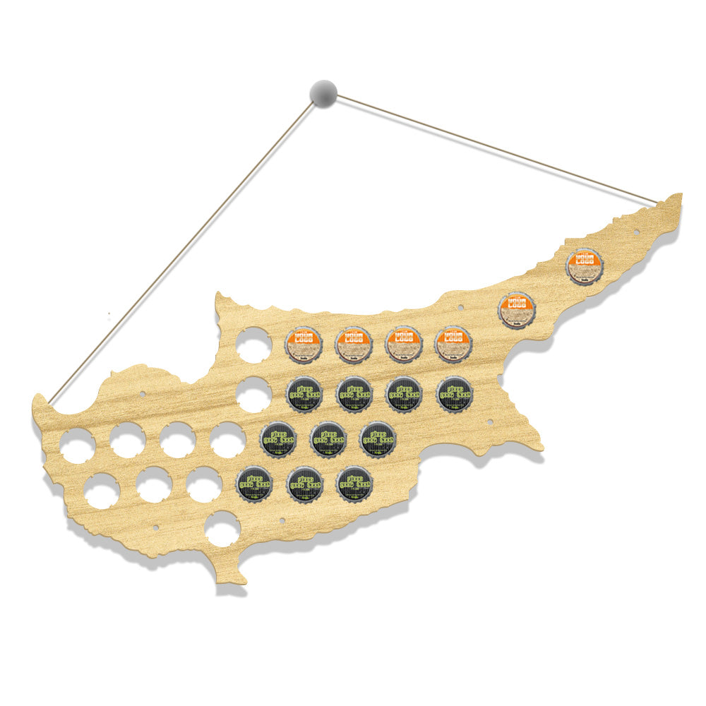 Cyprus Cap Map Wooden Craft Cap Display Wall Art Wood Lover Cap Collectors Gift Drink Up Cap Trap Hanger by Woody Signs Co. - Handmade Crafted Unique Wooden Creative