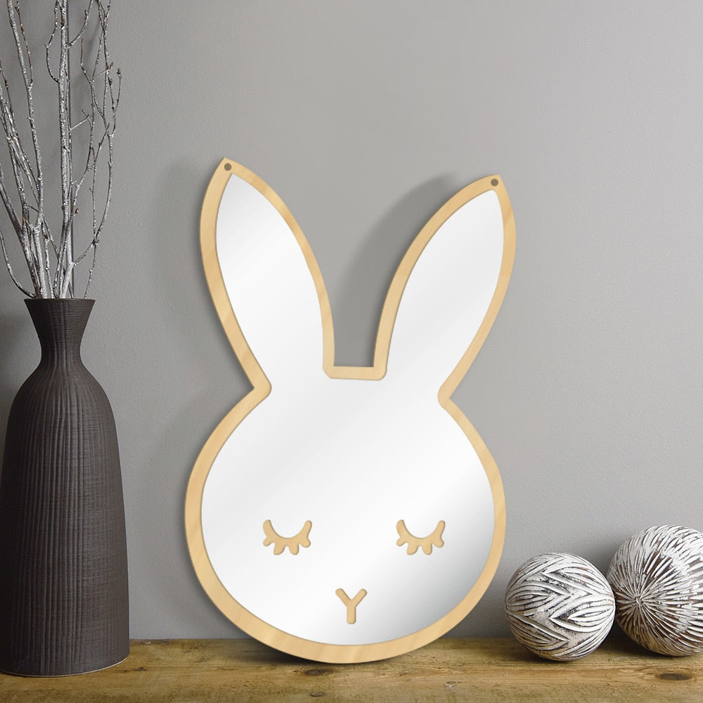 Bunny Sleepy Eyes Makeup Mirror Baby Kids Room Nursery Cute Animal Sleeping Rabbit Wood & Acrylic Safety Wall Mirror by Woody Signs Co. - Handmade Crafted Unique Wooden Creative