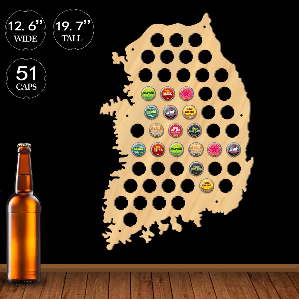Pub Wooden Wall Sign Map Of Korea Republic Of Korea Cap Map Bottle Cap Display Holder Man Cave Lovers Gift by Woody Signs Co. - Handmade Crafted Unique Wooden Creative