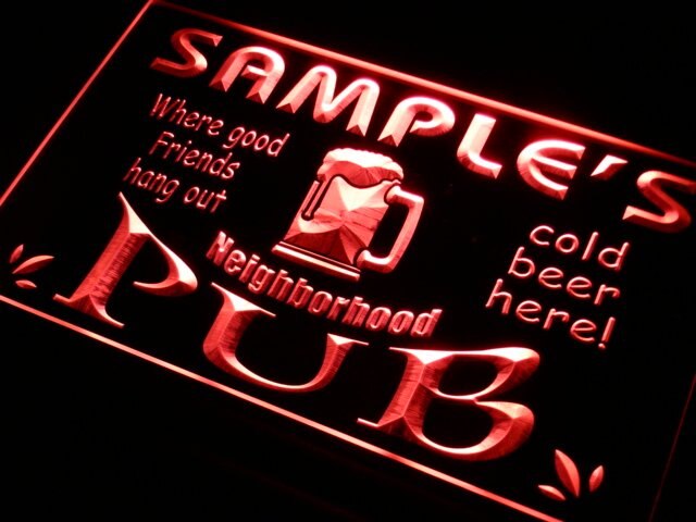 pg Name Custom Neighborhood Pub Bar LED Neon Light Signs with On/Off Switch 7 Colors 4 Sizes by Woody Signs Co. - Handmade Crafted Unique Wooden Creative
