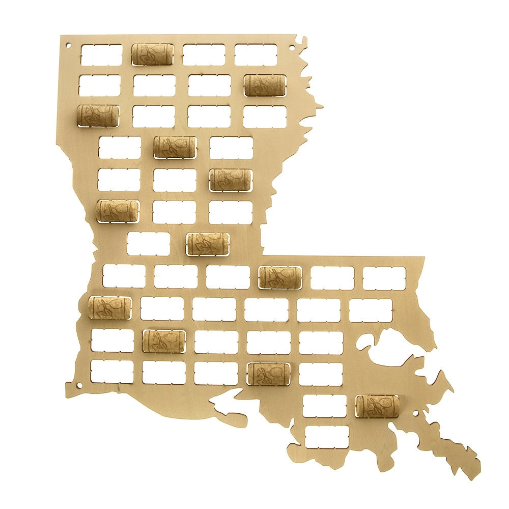 Louisiana Cork Map USA State Cork Collector Display Cork Map Wooden Cutout Wall Hanging Louisiana Outline by Woody Signs Co. - Handmade Crafted Unique Wooden Creative