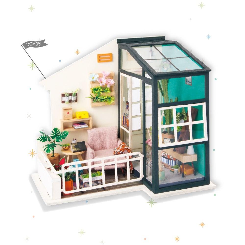 DIY Balcony Daydreaming with Furniture Miniature Wooden Doll House Model DGM05 by Woody Signs Co. - Handmade Crafted Unique Wooden Creative