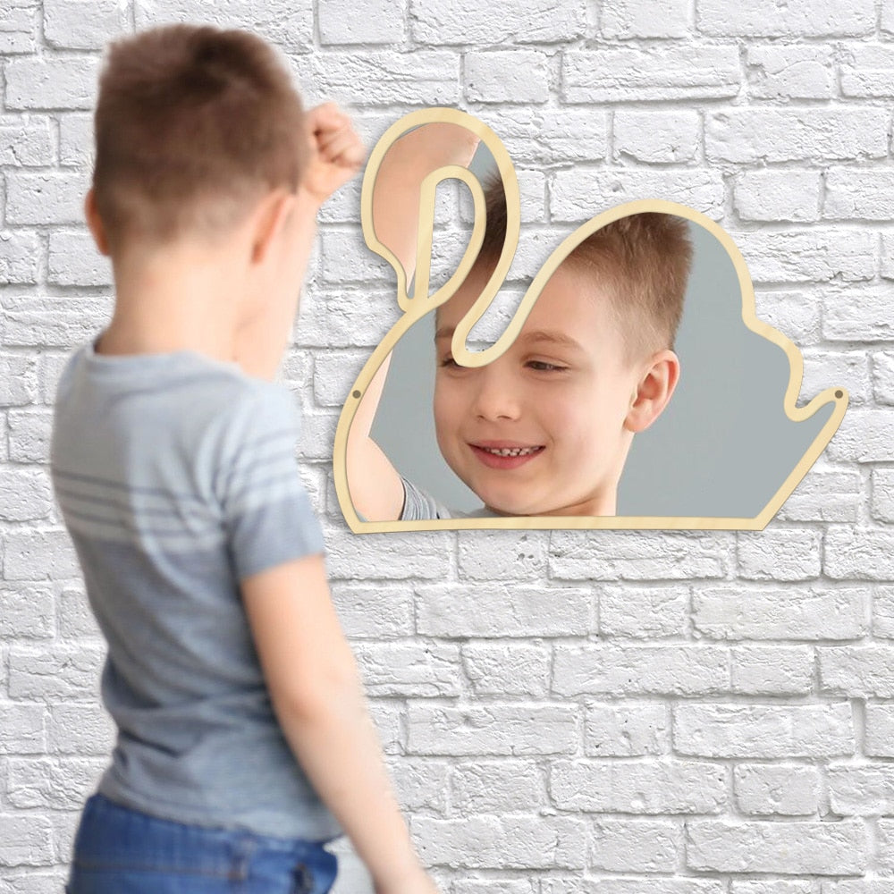 Magical Children Mirror Sleeping Swan Wood and Acrylic Make-up Mirror Baby Kids Girl Room Swan Princess Wall Mirror by Woody Signs Co. - Handmade Crafted Unique Wooden Creative