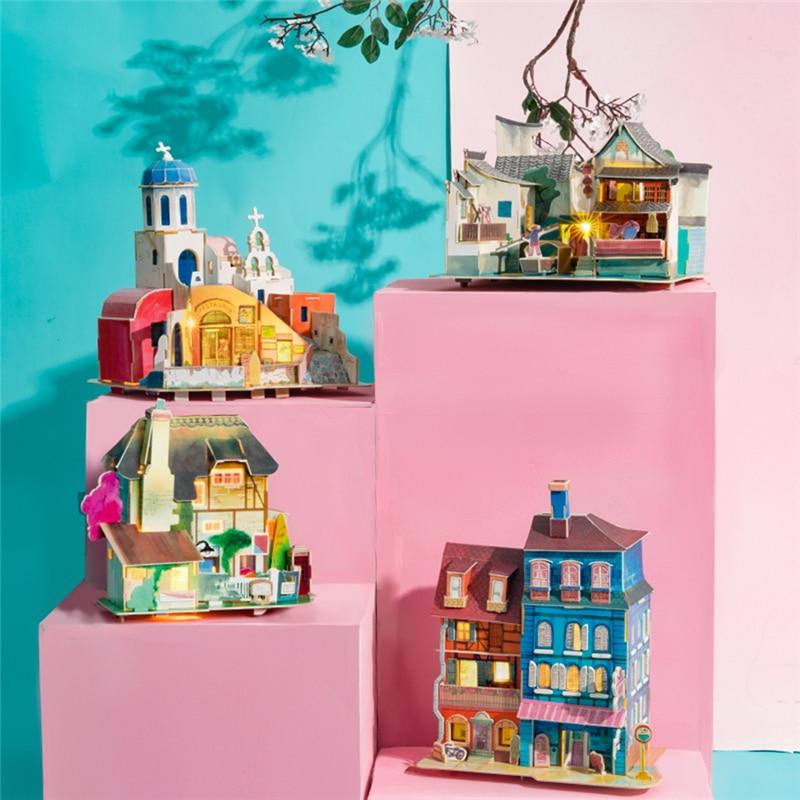 New Arrival 8 Kinds DIY Doll House with Led Light Miniature Wooden SJ by Woody Signs Co. - Handmade Crafted Unique Wooden Creative