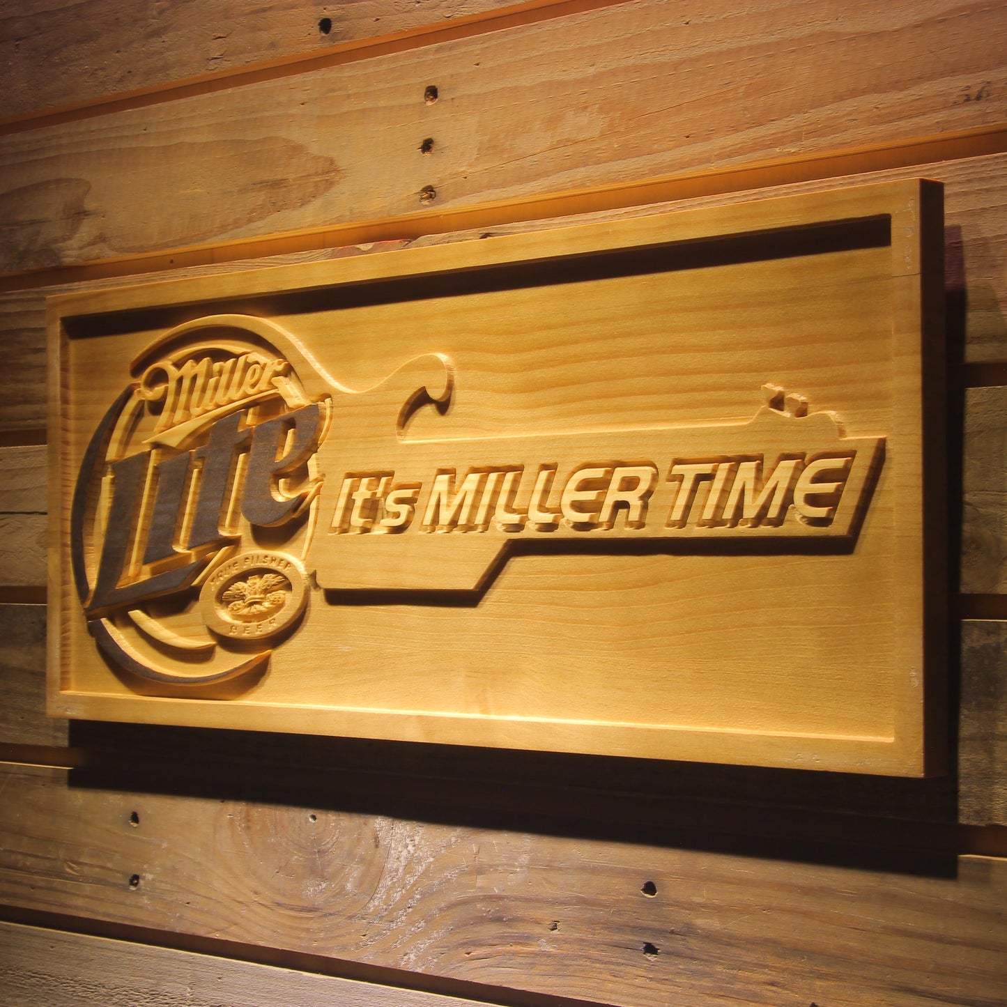 It's Miller Time Lite Bar 3D Wooden Signs by Woody Signs Co. - Handmade Crafted Unique Wooden Creative