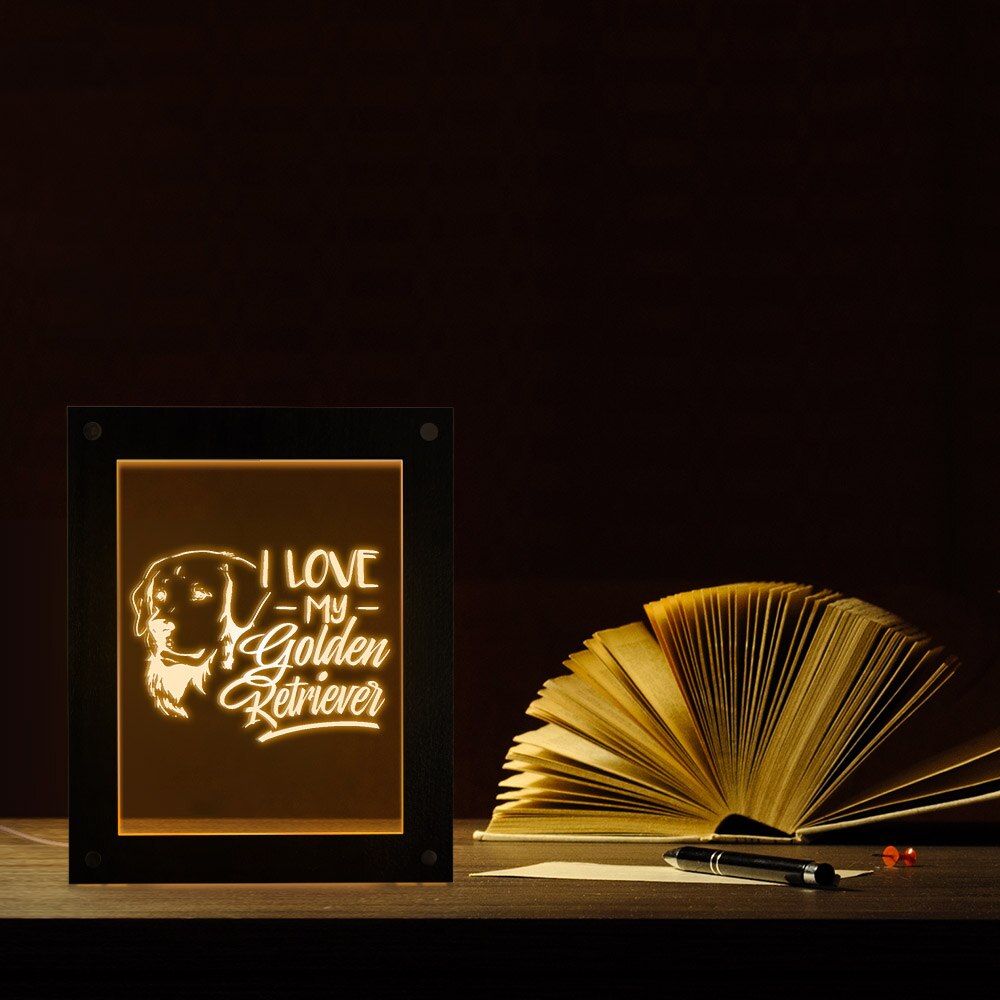 I Love My Golden Retriever Puppy Dog Pet Love Quote LED Lighting Text Photo Frame Wooden LED Night Light Display Picture Frame by Woody Signs Co. - Handmade Crafted Unique Wooden Creative