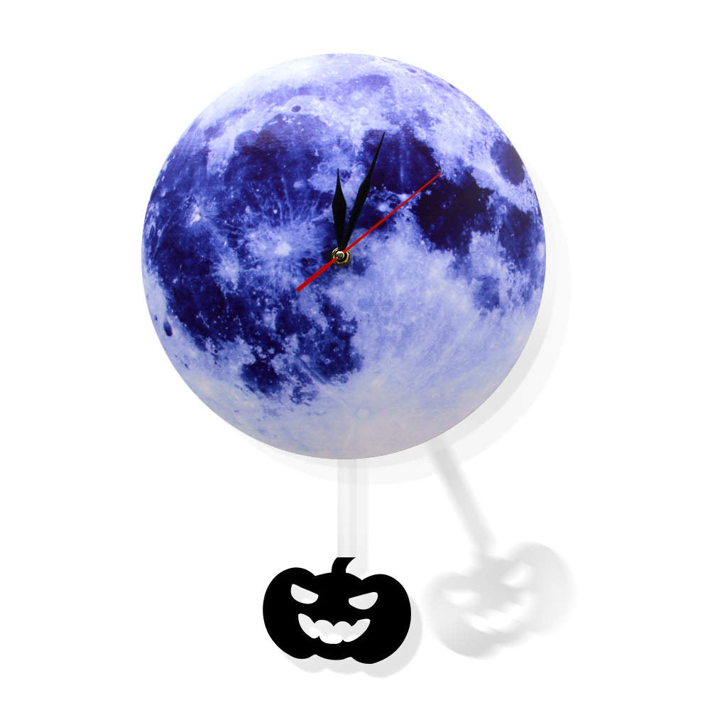 Blue Moon Swinging Pendulum Clock Astronomy Funny Wall Clock Lunar Blue Moon Clock with Swinging Silhouette Pendulum by Woody Signs Co. - Handmade Crafted Unique Wooden Creative