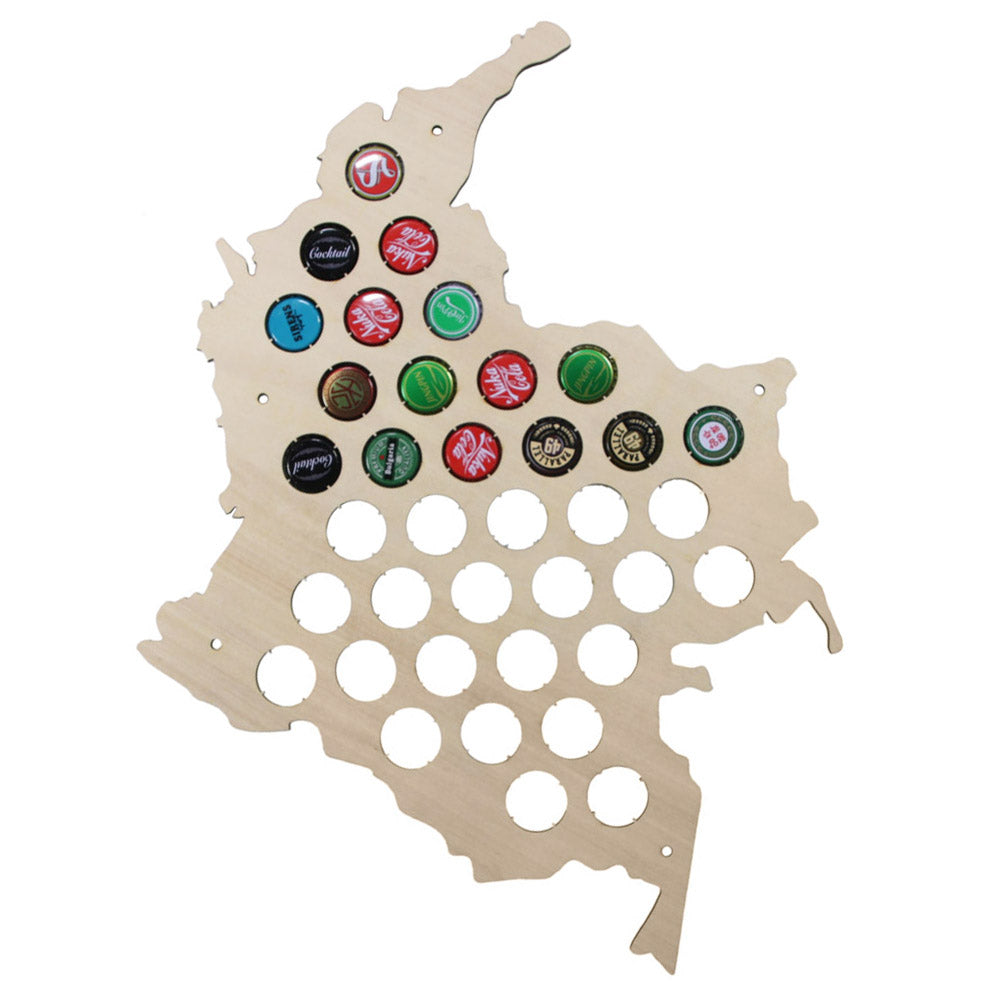 Colombia Cap Map Wooden Bottle Cap Display Map Decorate Map Novelty Wall Mounted Wood Map by Woody Signs Co. - Handmade Crafted Unique Wooden Creative