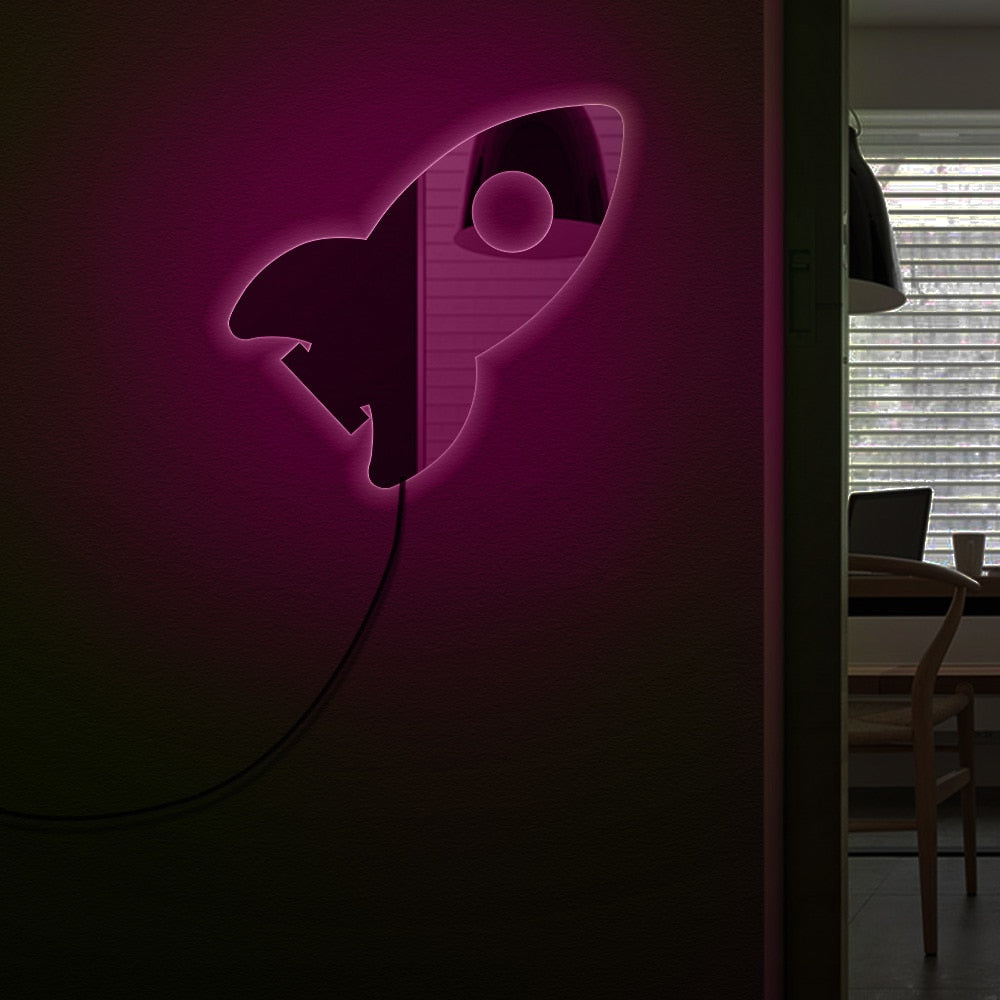Outer Space Wall Mirror Kids Room Nursery Decor With LED Lights Space Astronaut Rocket Acrylic Mirror For Bedroom by Woody Signs Co. - Handmade Crafted Unique Wooden Creative