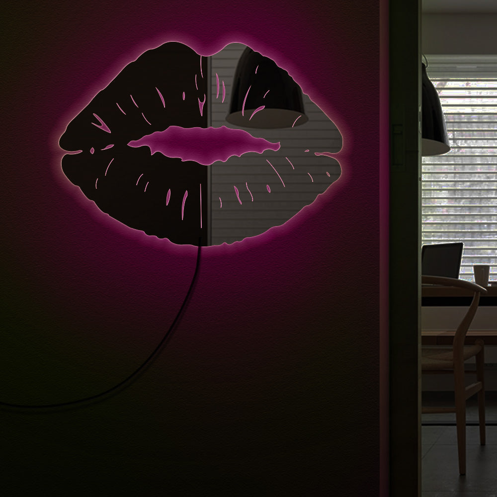 Sexy Hot Lip Luminous Wall Mirror For Girl Bedroom Kiss Lip Bite Frameless Acrylic Mirror With LED Backlight For Her by Woody Signs Co. - Handmade Crafted Unique Wooden Creative
