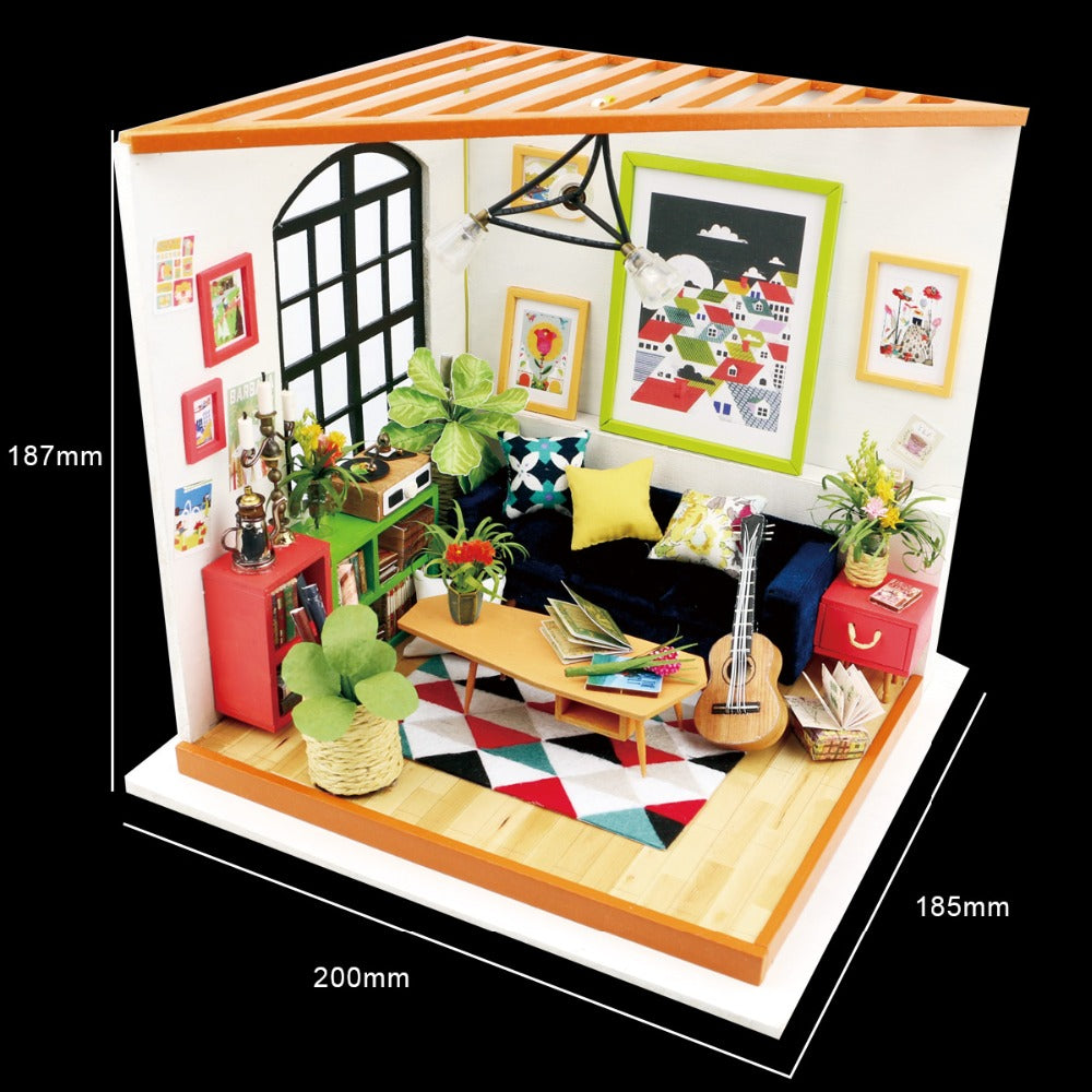 DIY Locus Sitting Room with Furniture Miniature Wooden Doll House DG106 by Woody Signs Co. - Handmade Crafted Unique Wooden Creative