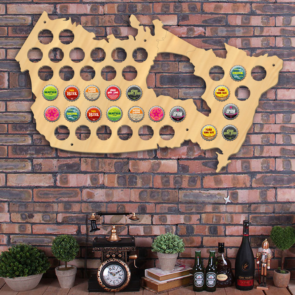 Creative Wooden Craft  Canada  Cap Map  Bottle Cap Display Holder   For Pub Bar by Woody Signs Co. - Handmade Crafted Unique Wooden Creative