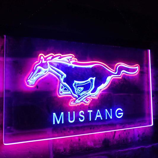 Mustang Ford Horse Car Bar Decoration Gift Dual Color Led Neon Light Signs st6-d0054 by Woody Signs Co. - Handmade Crafted Unique Wooden Creative