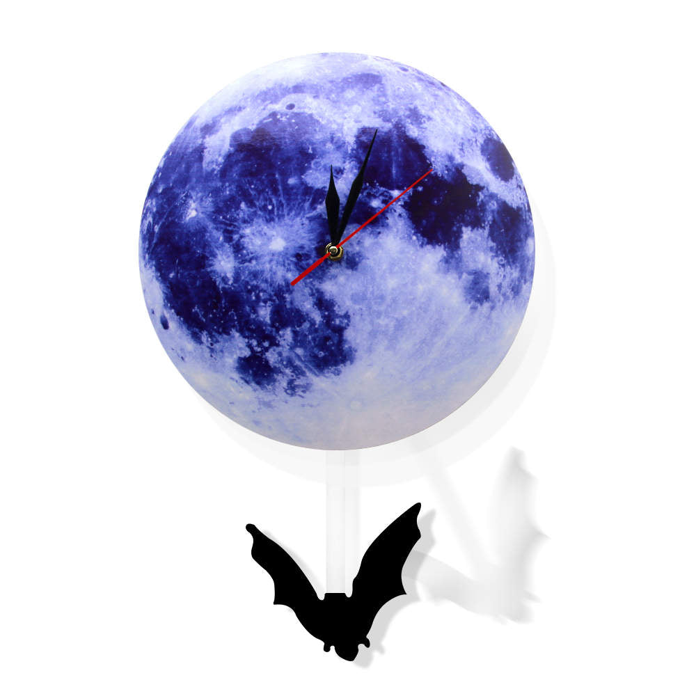 Blue Moon Swinging Pendulum Clock Astronomy Funny Wall Clock Lunar Blue Moon Clock with Swinging Silhouette Pendulum by Woody Signs Co. - Handmade Crafted Unique Wooden Creative