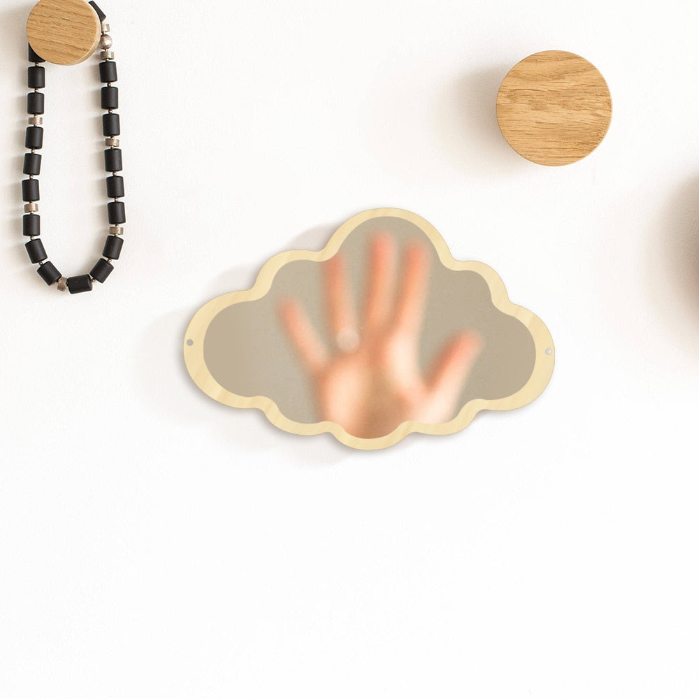 Wooden Engraved Acrylic Cloud Mirror Nursery Kids Room Decor Frameless Children Safety Wall Mirror Hanging Make-up Mirror by Woody Signs Co. - Handmade Crafted Unique Wooden Creative