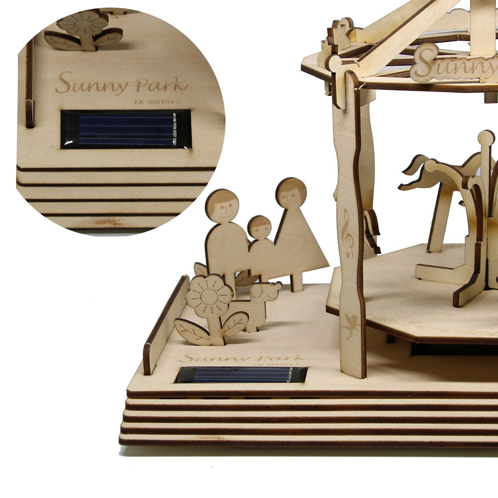 Carousel Creative Wooden DIY Solar Power Eco-friendly Educational DIY Assemble Toys For Kids Table Decor by Woody Signs Co. - Handmade Crafted Unique Wooden Creative