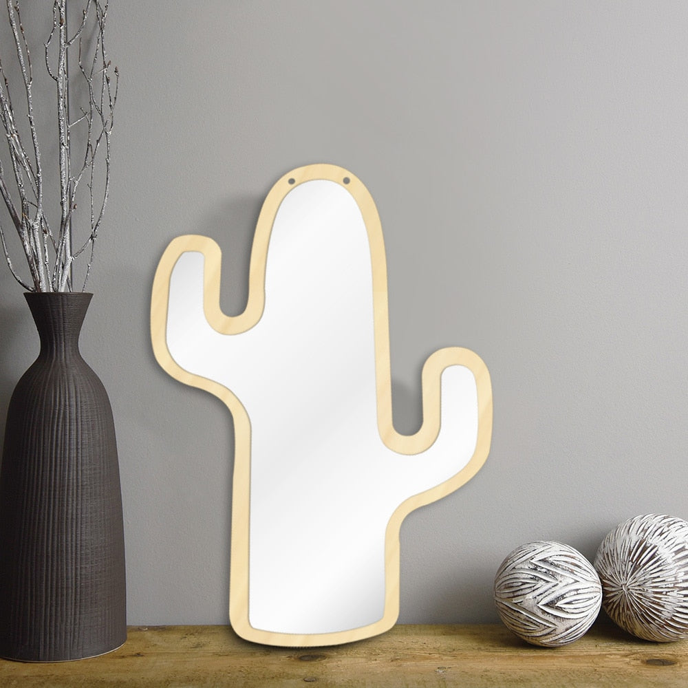 Desert Cactus Acrylic Wall Mirror With Wooden Back Cactus Hanging Interiors Make-up Mirror Cactus by Woody Signs Co. - Handmade Crafted Unique Wooden Creative