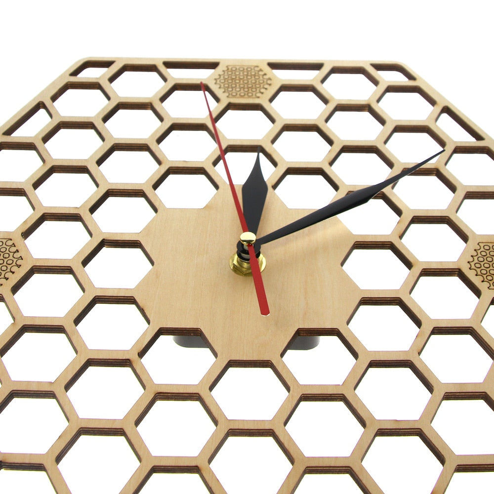 Minimal honeycomb Wood Wall Clock Hexagonal Geometric Wall Clock Bee Lover Contemporary Rustic Wood Clock Watch by Woody Signs Co. - Handmade Crafted Unique Wooden Creative