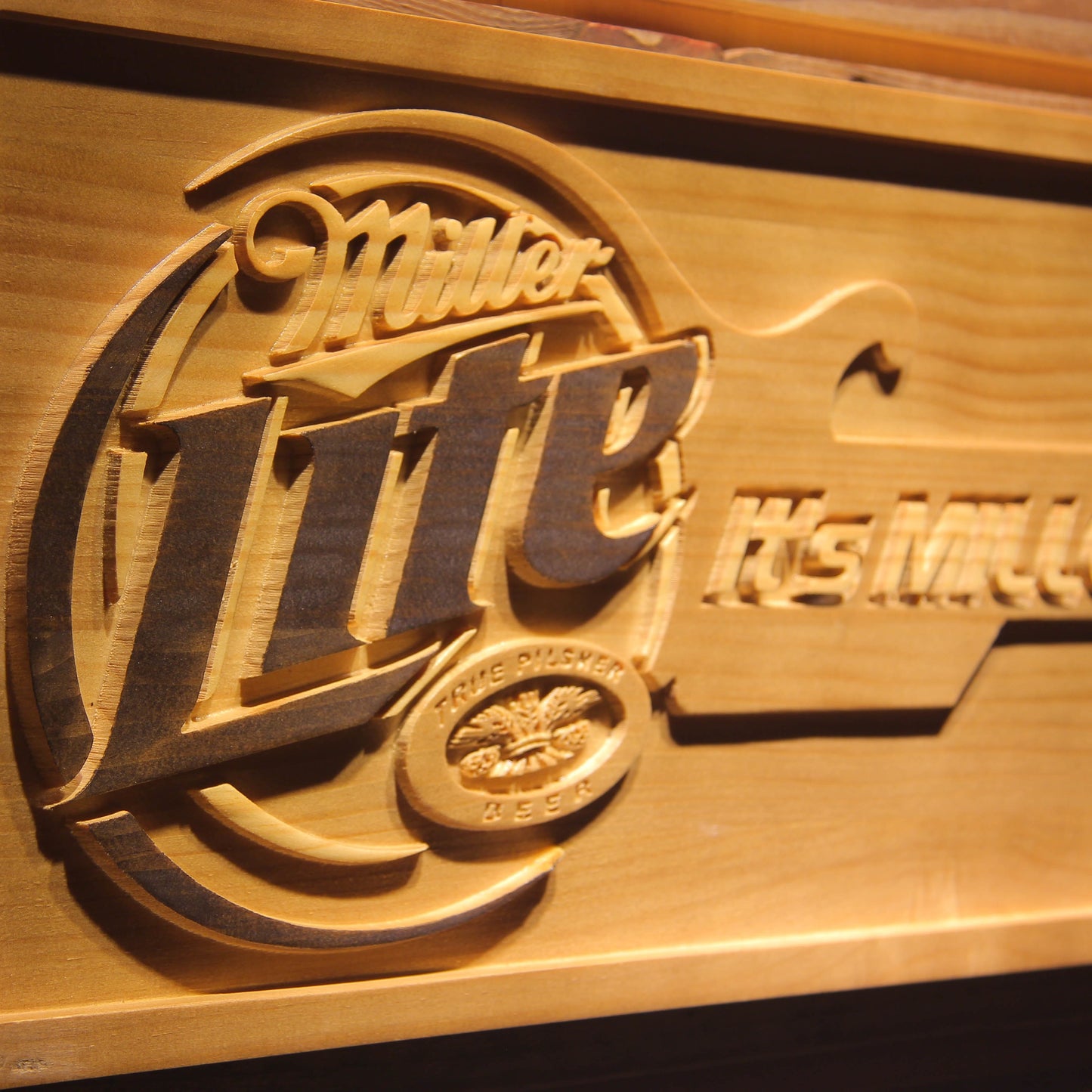 It's Miller Time Lite Bar 3D Wooden Signs by Woody Signs Co. - Handmade Crafted Unique Wooden Creative